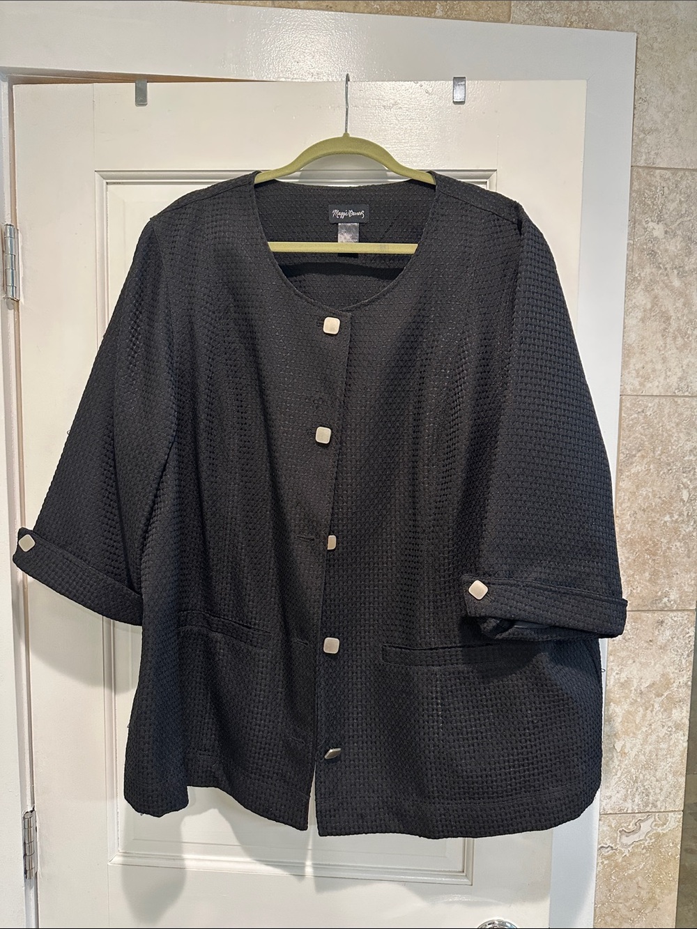 Maggie Barnes Black Textured Boxy Blazer with metal Buttons